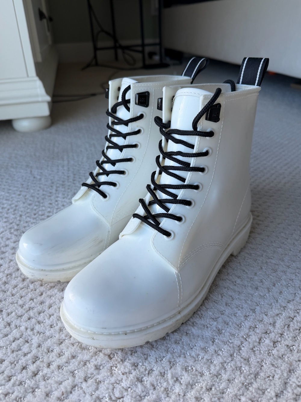 Michael Kors White Lace-Up Rain Boots with Black Laces